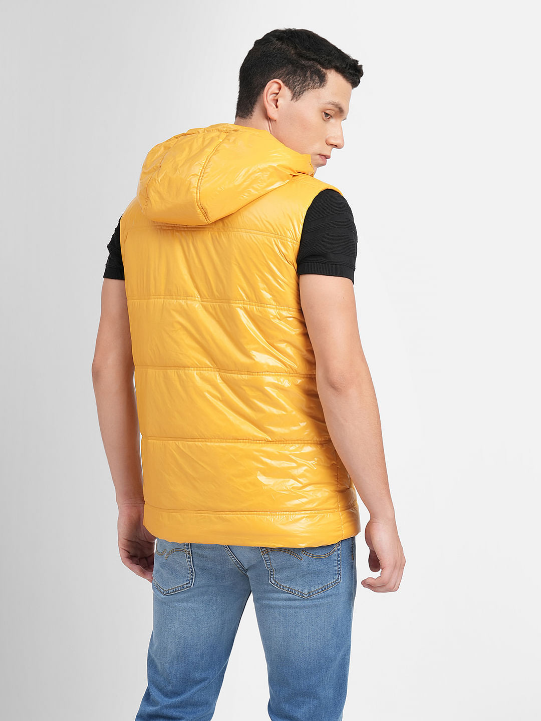 Yellow Hooded Puffer Vest Jacket