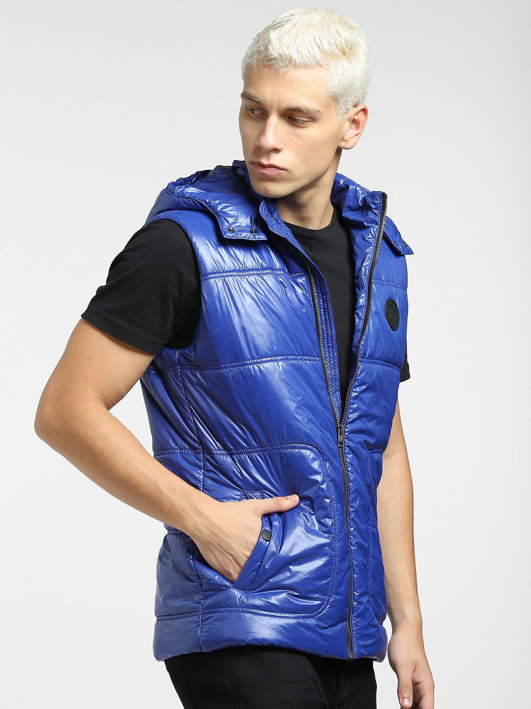 Blue Hooded Puffer Jacket