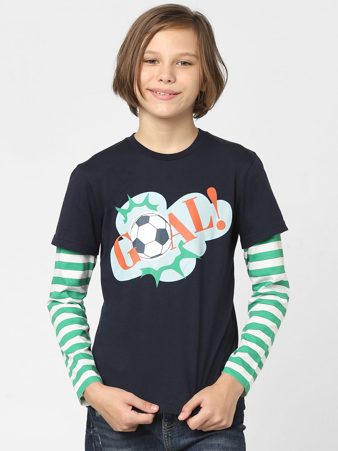 Boys Blue Printed Crew Neck T-shirt
