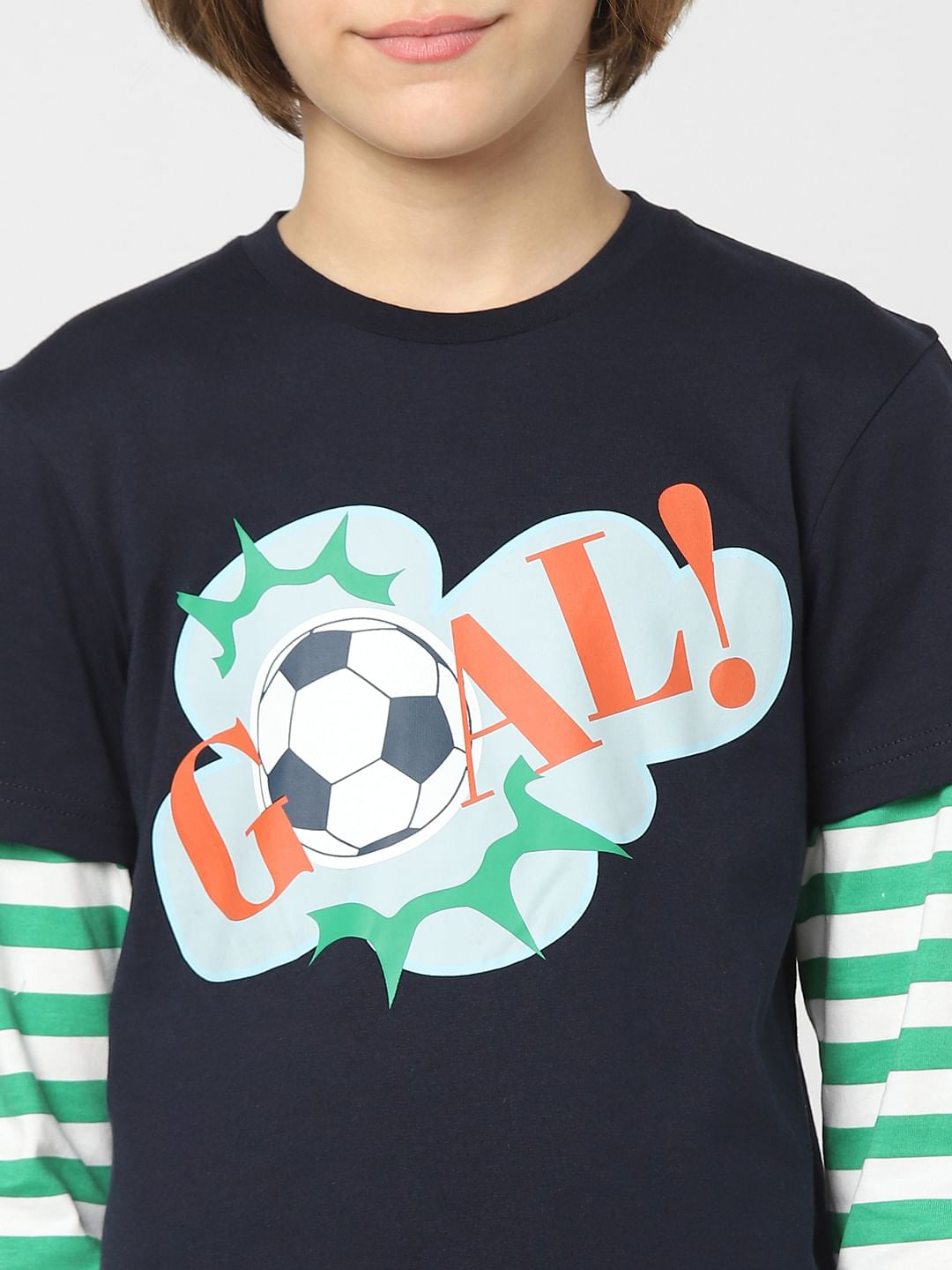 Boys Blue Printed Crew Neck T-shirt