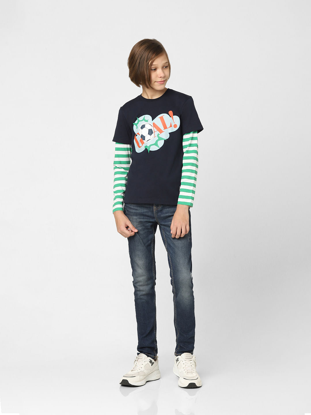 Boys Blue Printed Crew Neck T-shirt