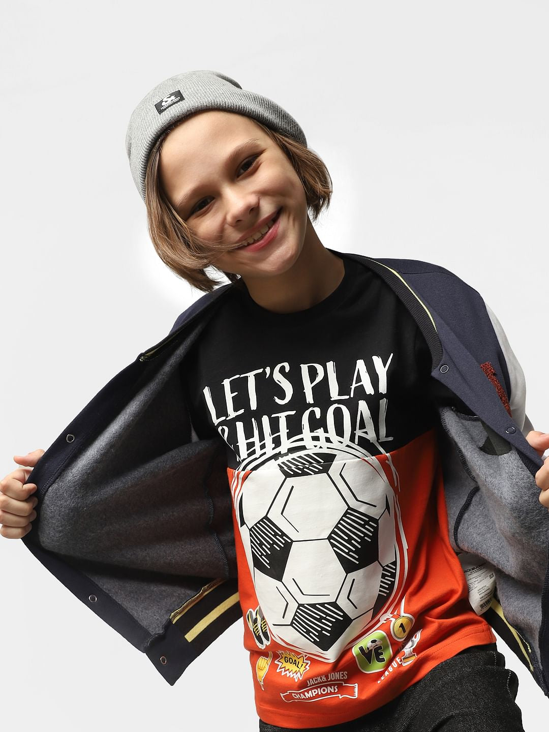 BOYS Red Colourblocked Crew Neck T-shirt