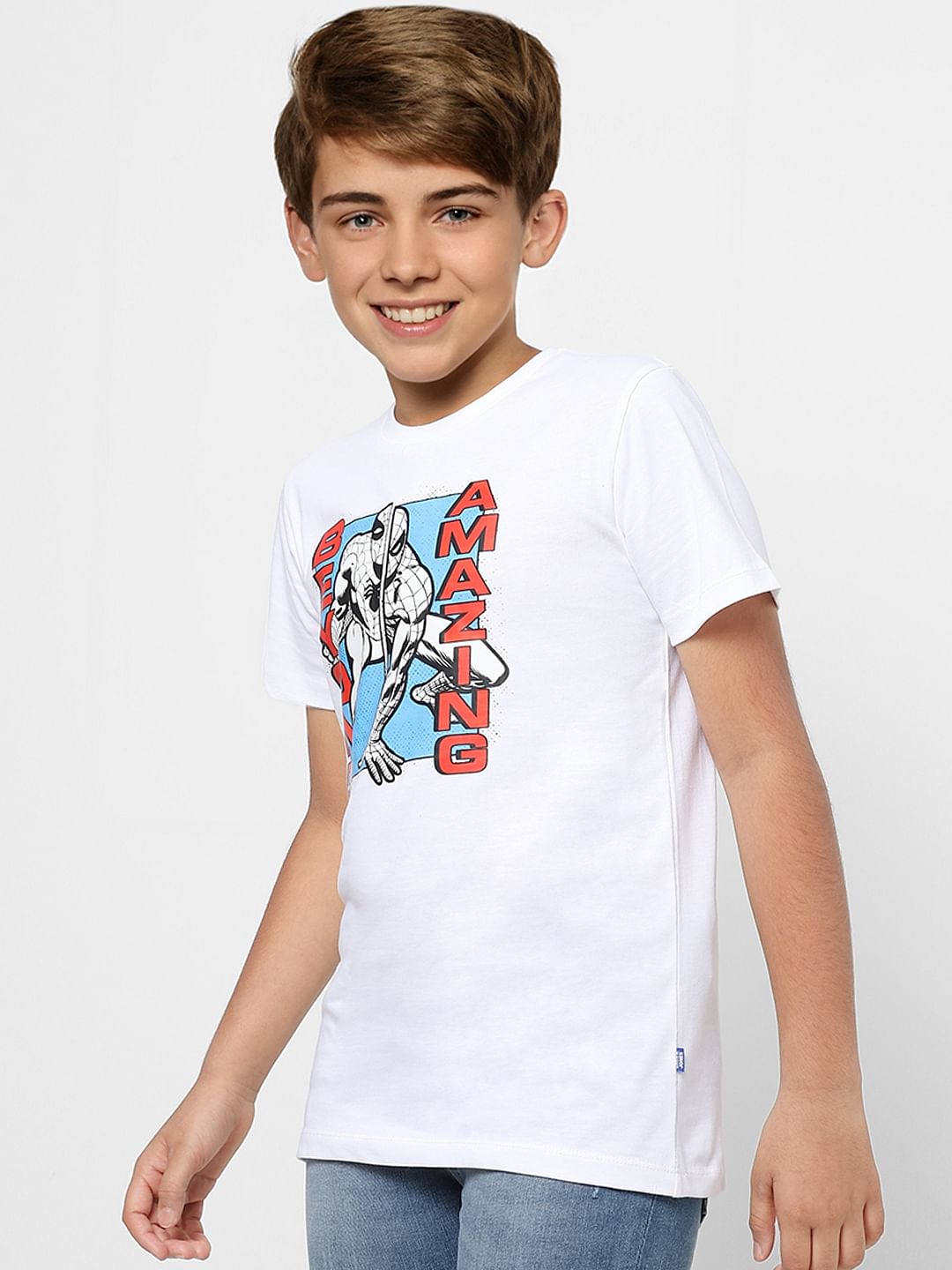 Boys X Marvel White Spider Man Crew Neck T-shirt