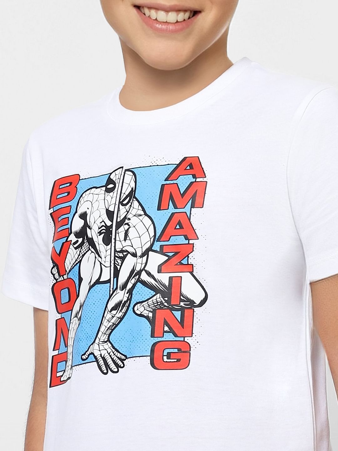 Boys X Marvel White Spider Man Crew Neck T-shirt