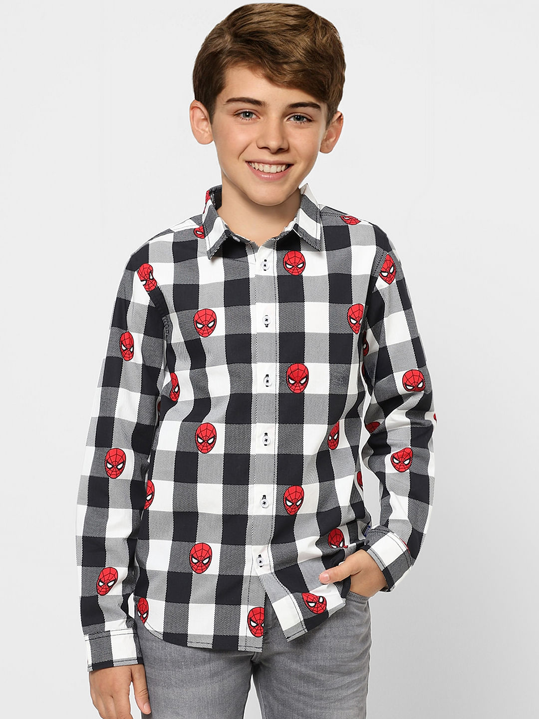 Boys X Marvel Grey Spider Man Full Sleeves Shirt