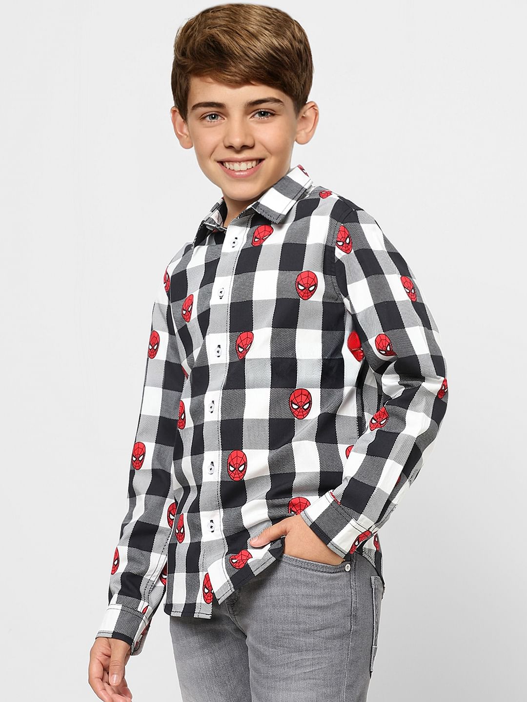 Boys X Marvel Grey Spider Man Full Sleeves Shirt