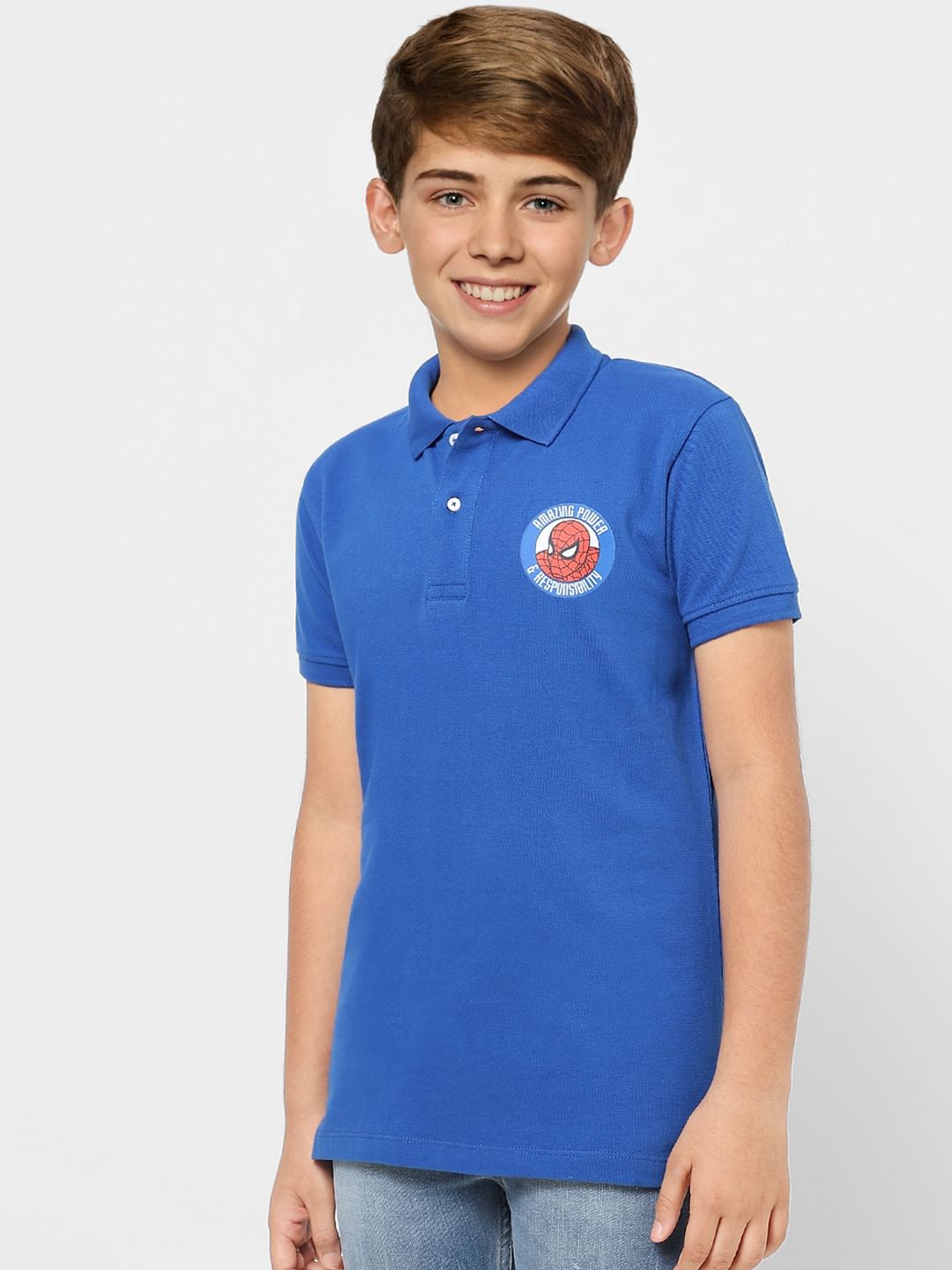 Boys Blue X Marvel Blue Spider Man Polo T-shirt