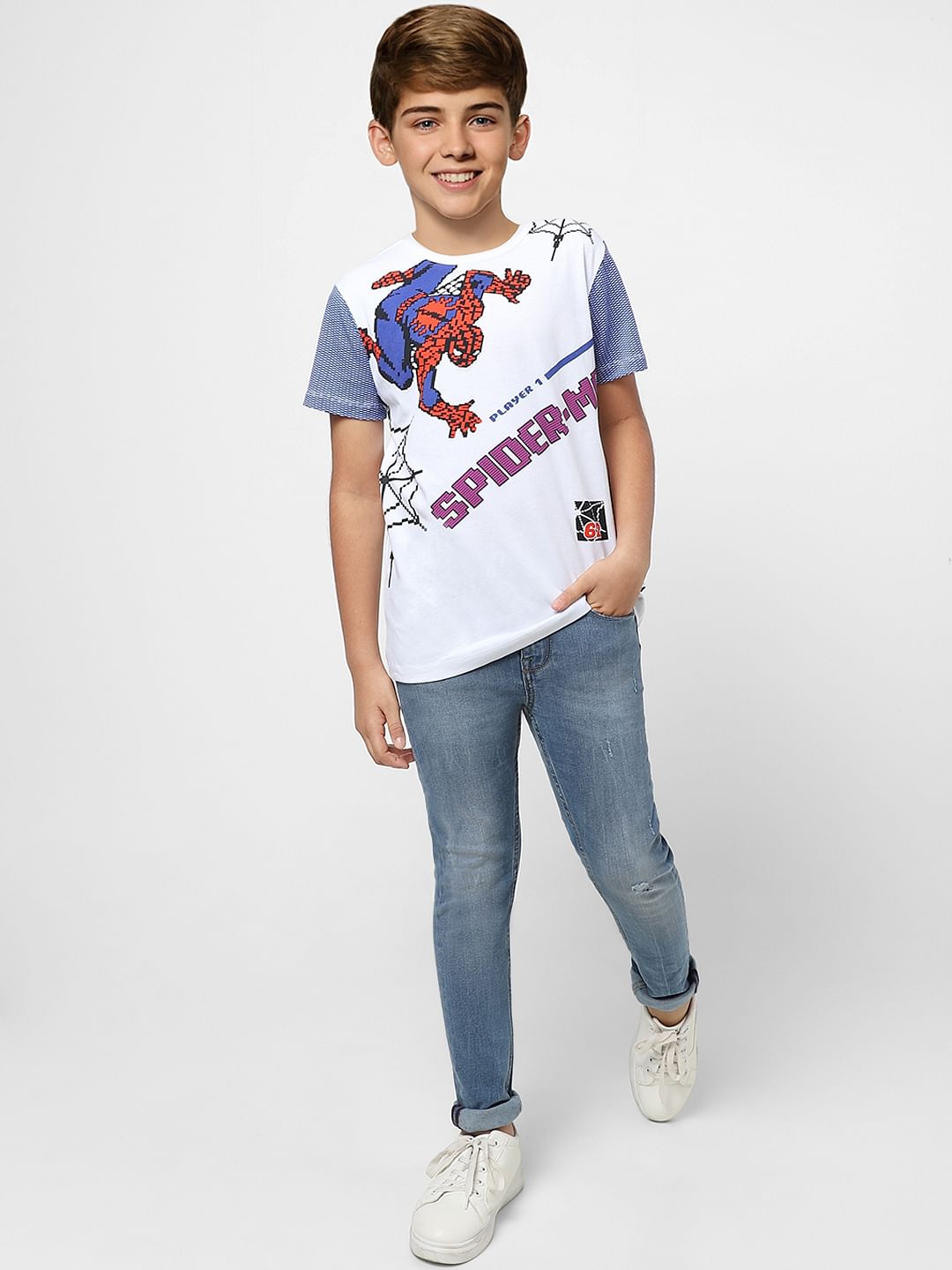 Boys X Marvel White Spider Man Crew Neck T-shirt