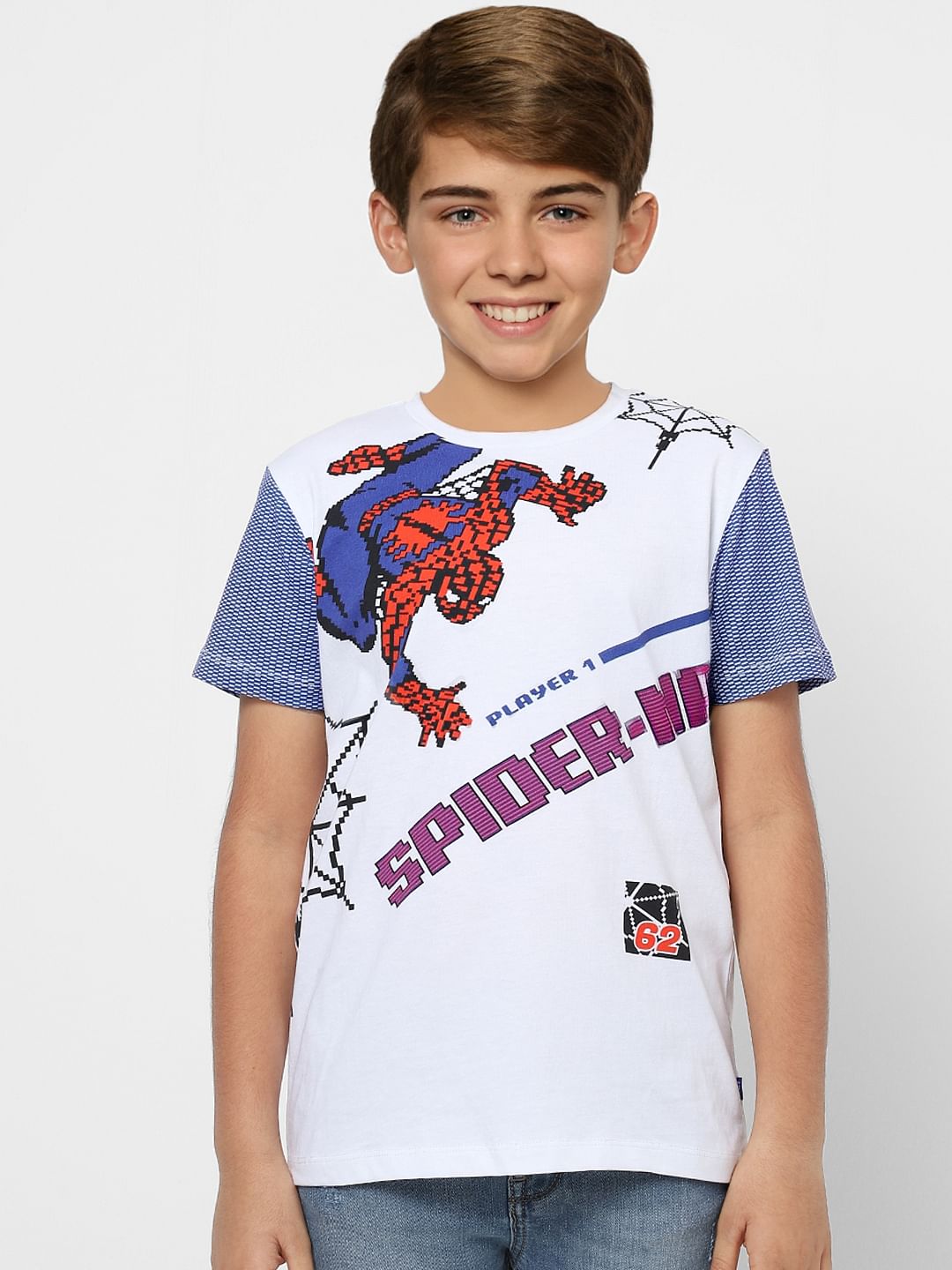 Boys X Marvel White Spider Man Crew Neck T-shirt