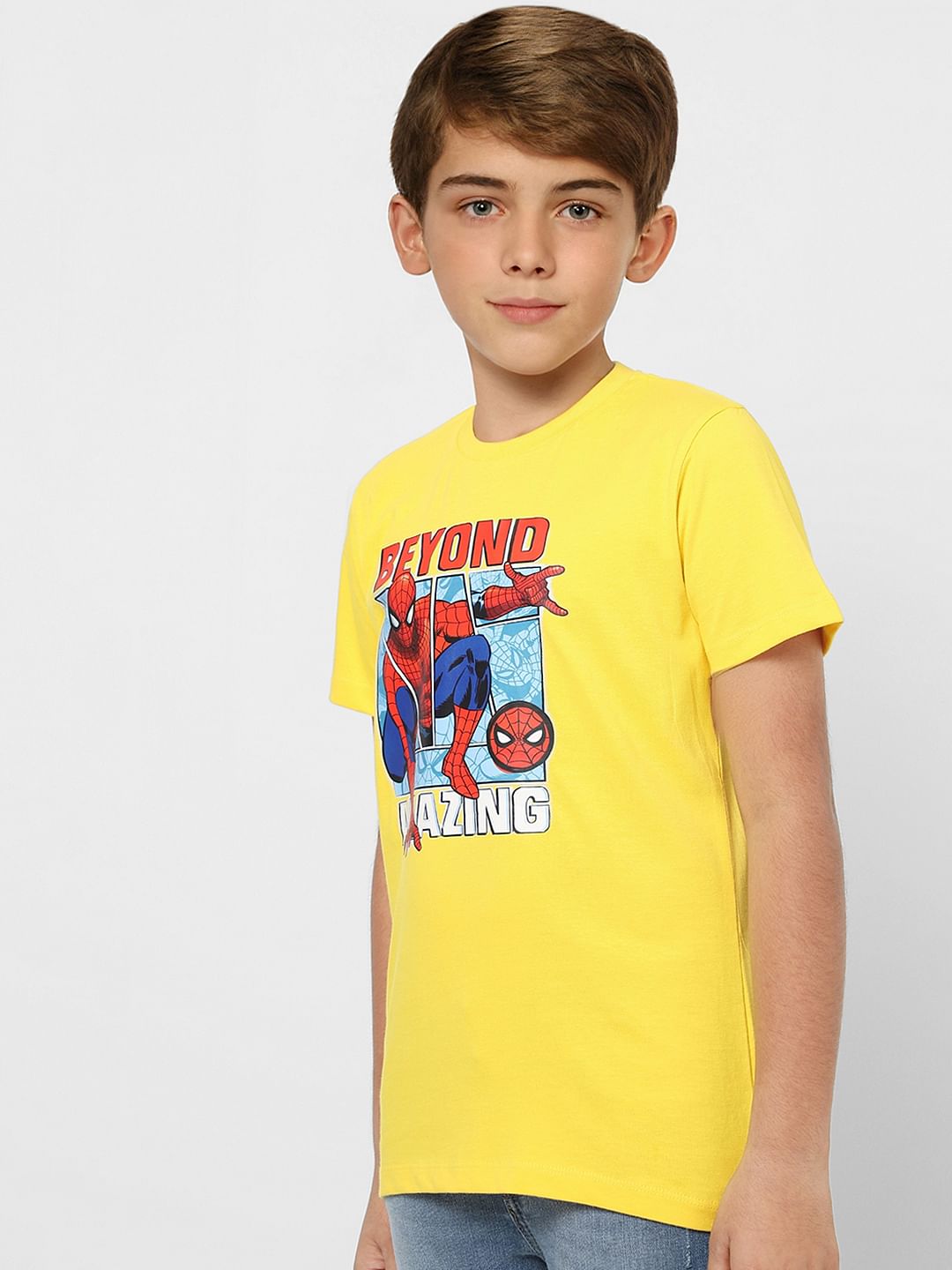 Boys X Marvel Yellow Spider Man Crew Neck T-shirt