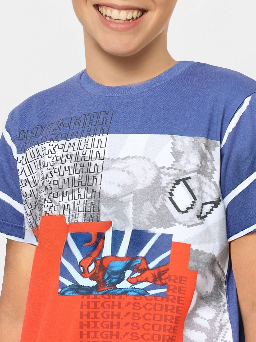 Boys X Marvel Blue Spider Man Crew Neck T-shirt