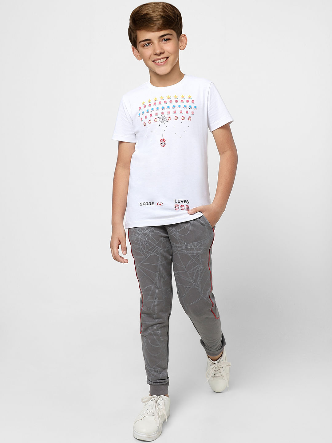 Boys X Marvel White Spider Man Crew Neck T-shirt