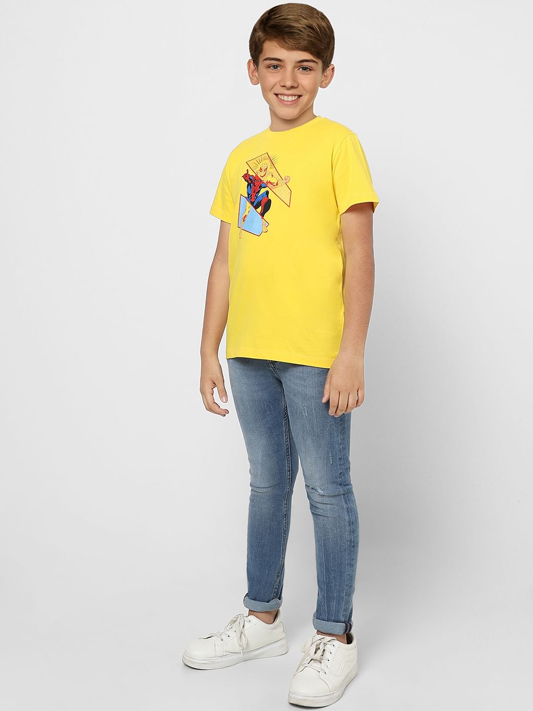 Boys X Marvel Yellow Spider Man Crew Neck T-shirt