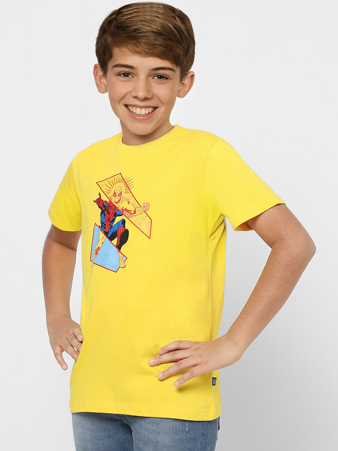 Boys X Marvel Yellow Spider Man Crew Neck T-shirt