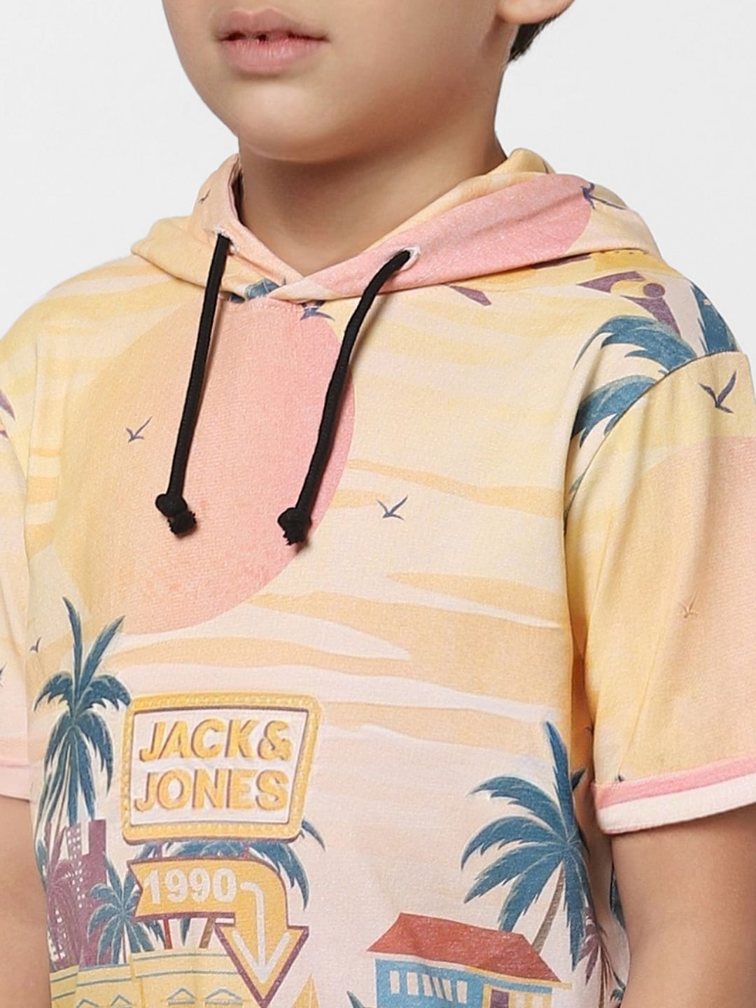 Boys Yellow Hooded Crew Neck T-shirt