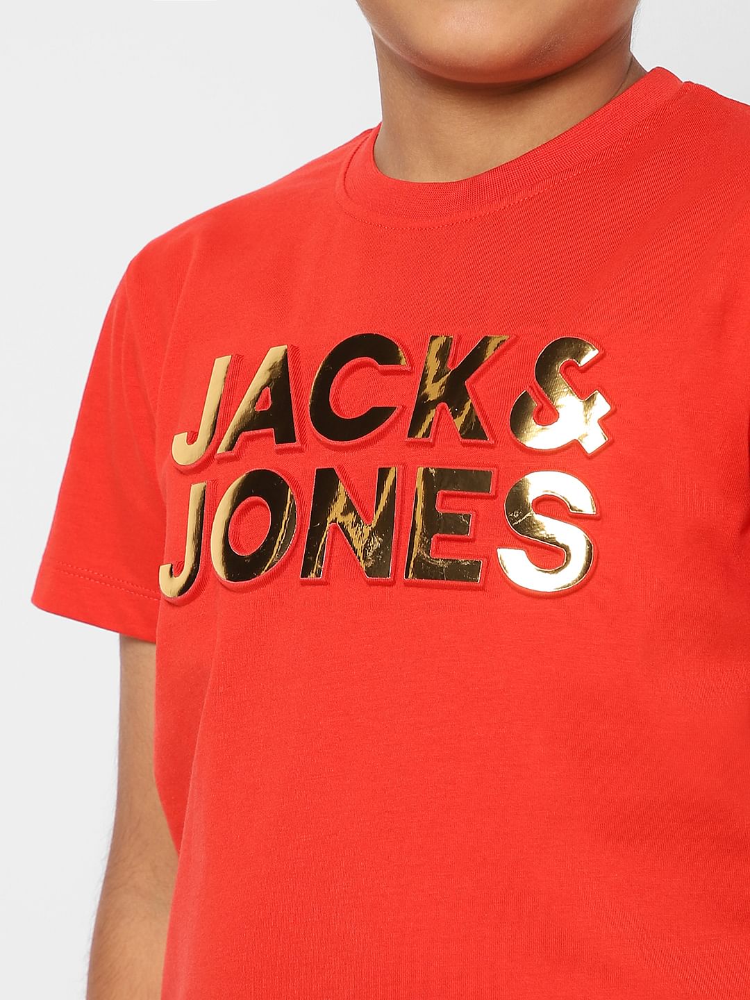 Boys Red Logo Print Crew Neck T-shirt