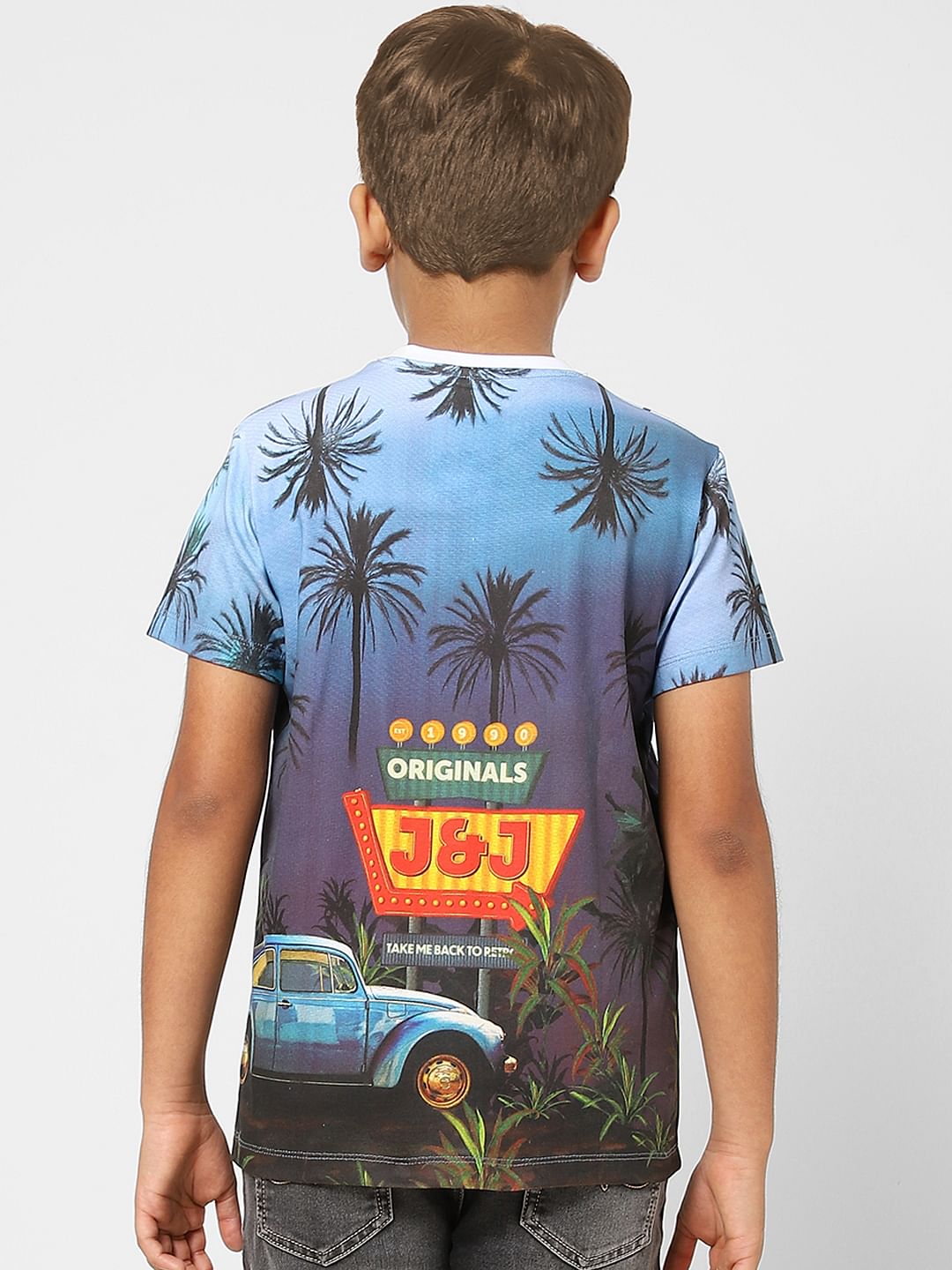 Boys Blue Printed Crew Neck T-shirt