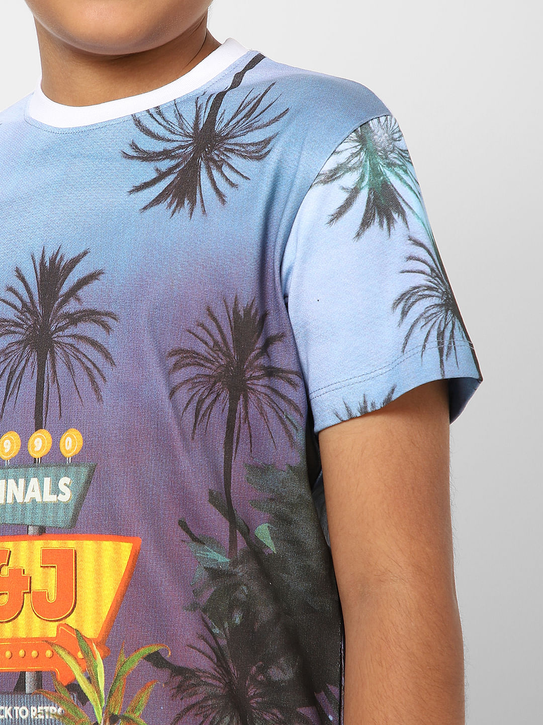 Boys Blue Printed Crew Neck T-shirt