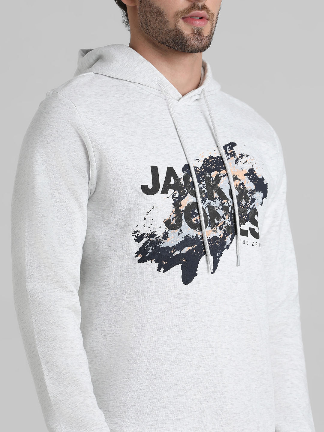 White Logo Print Hooded Sweatshirt