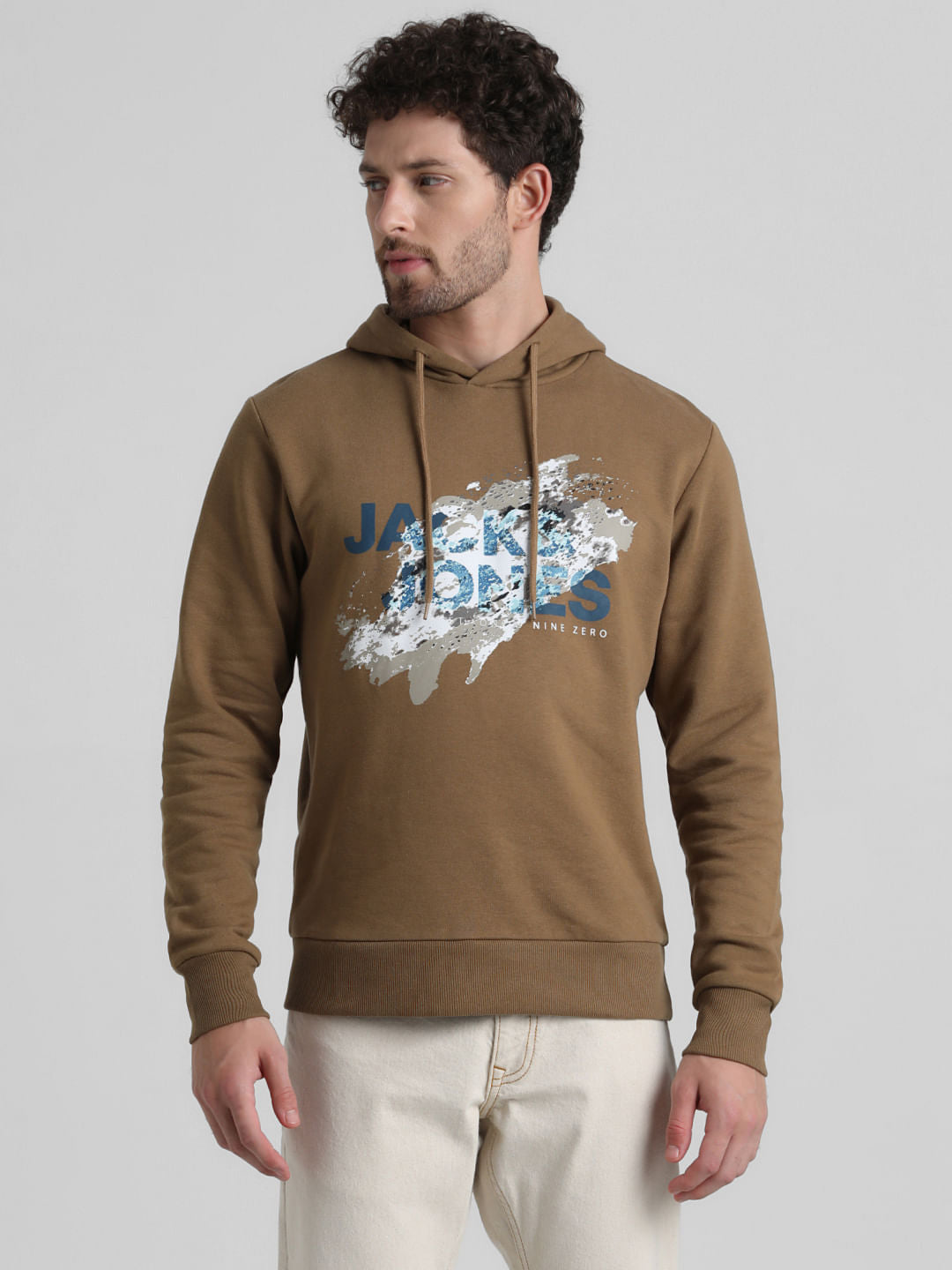 Brown Logo Print Hooded Sweatshirt