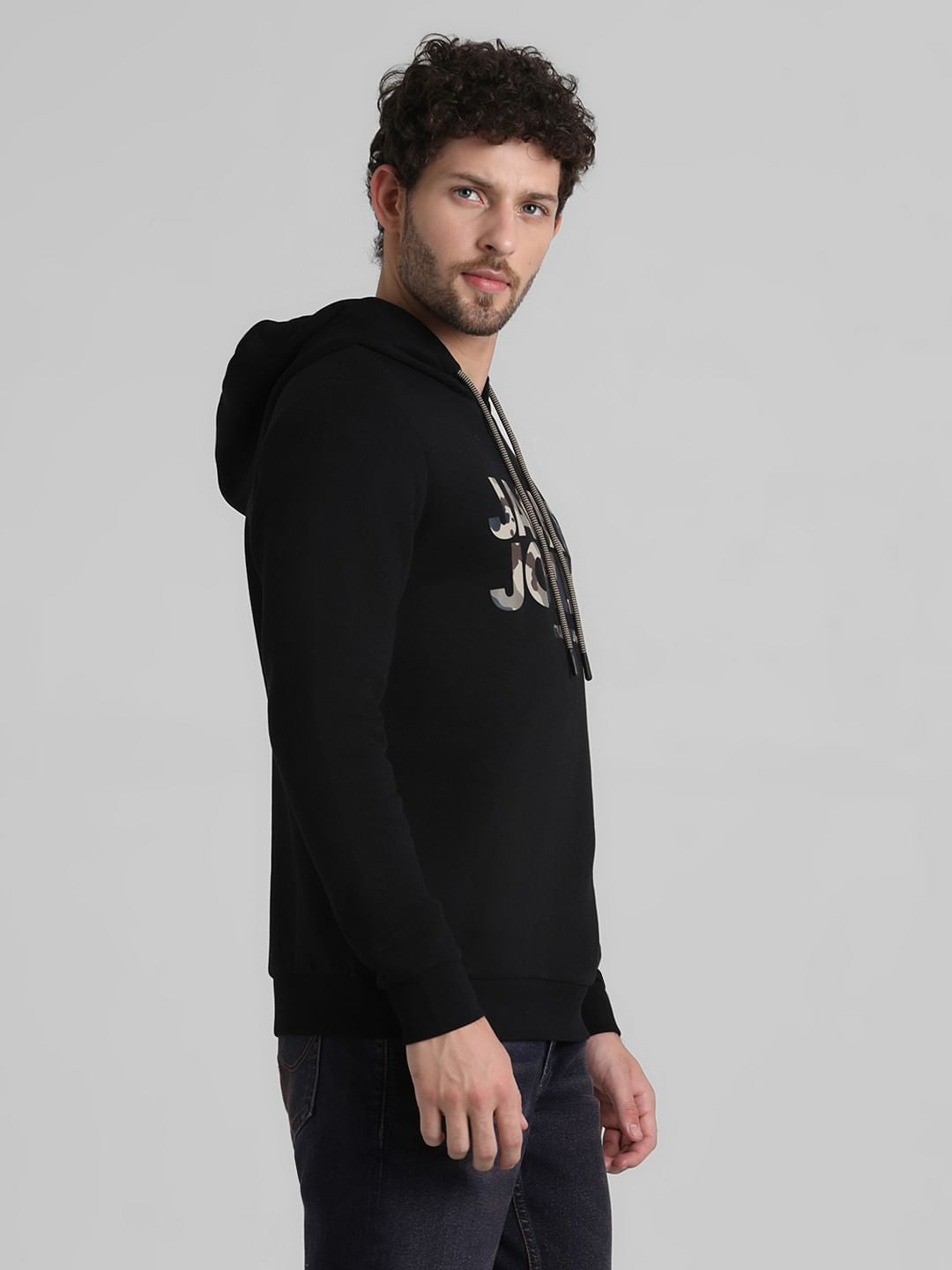 Black Logo Print Hooded Sweatshirt