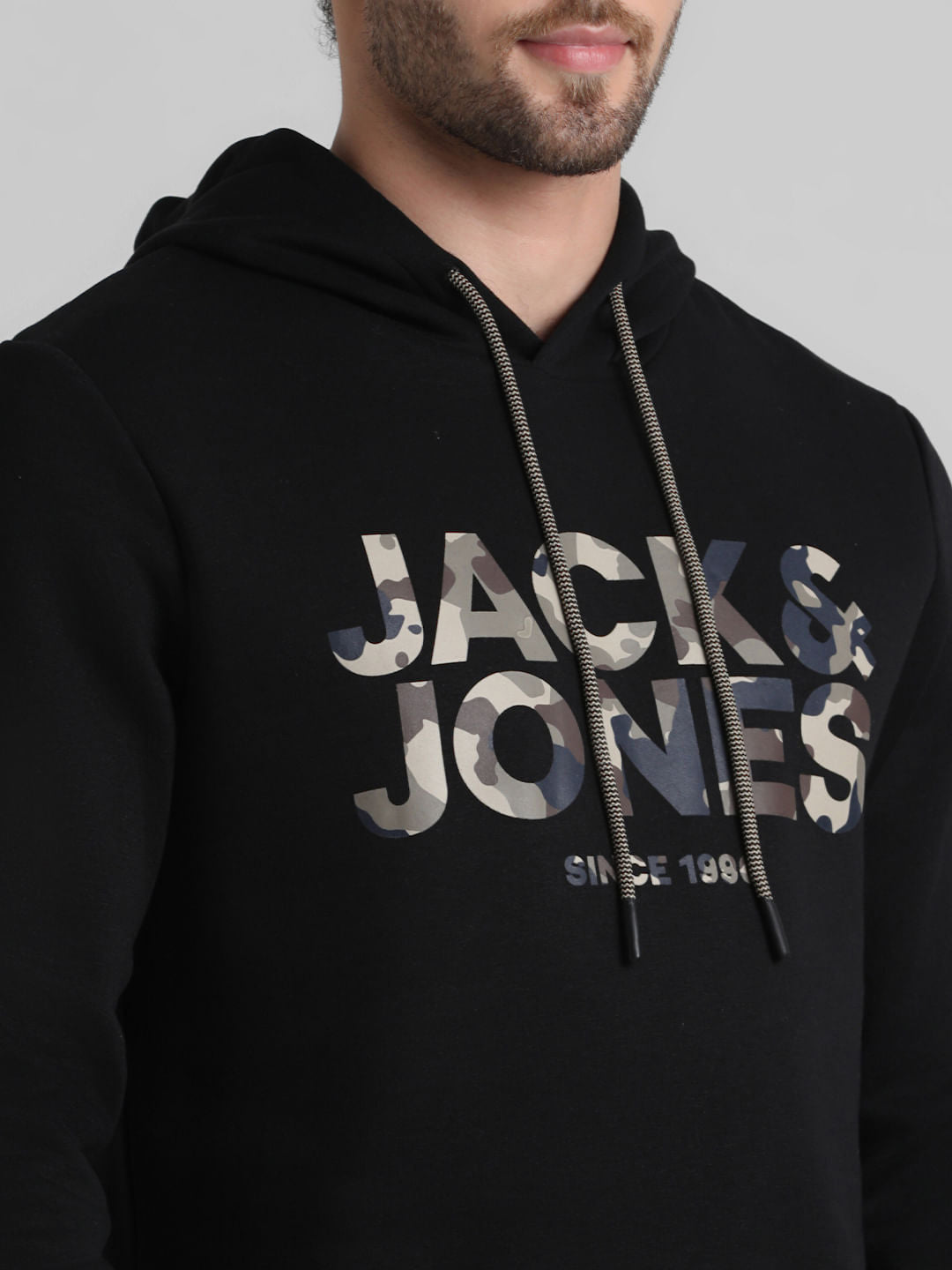 Black Logo Print Hooded Sweatshirt