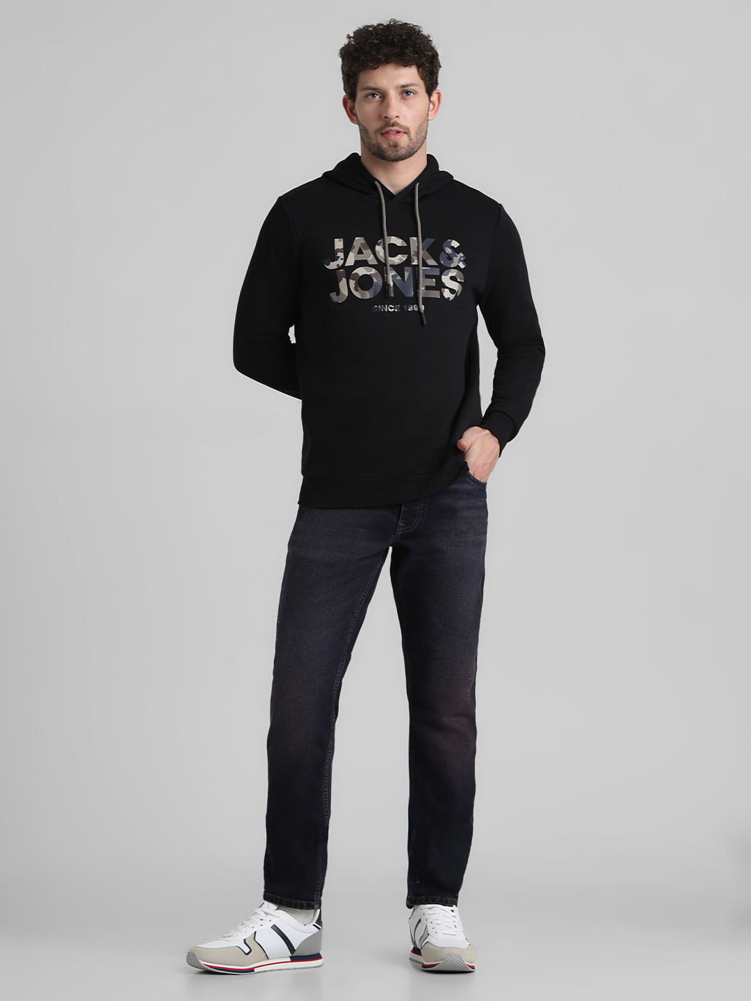 Black Logo Print Hooded Sweatshirt