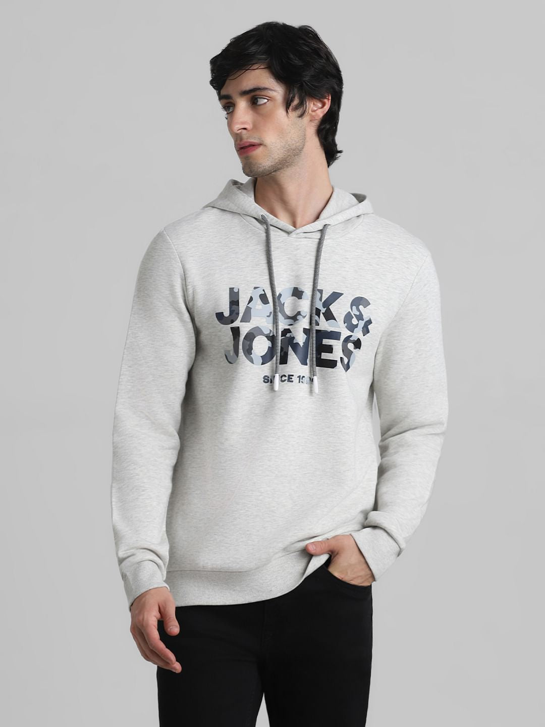 White Melange Hooded Sweatshirt