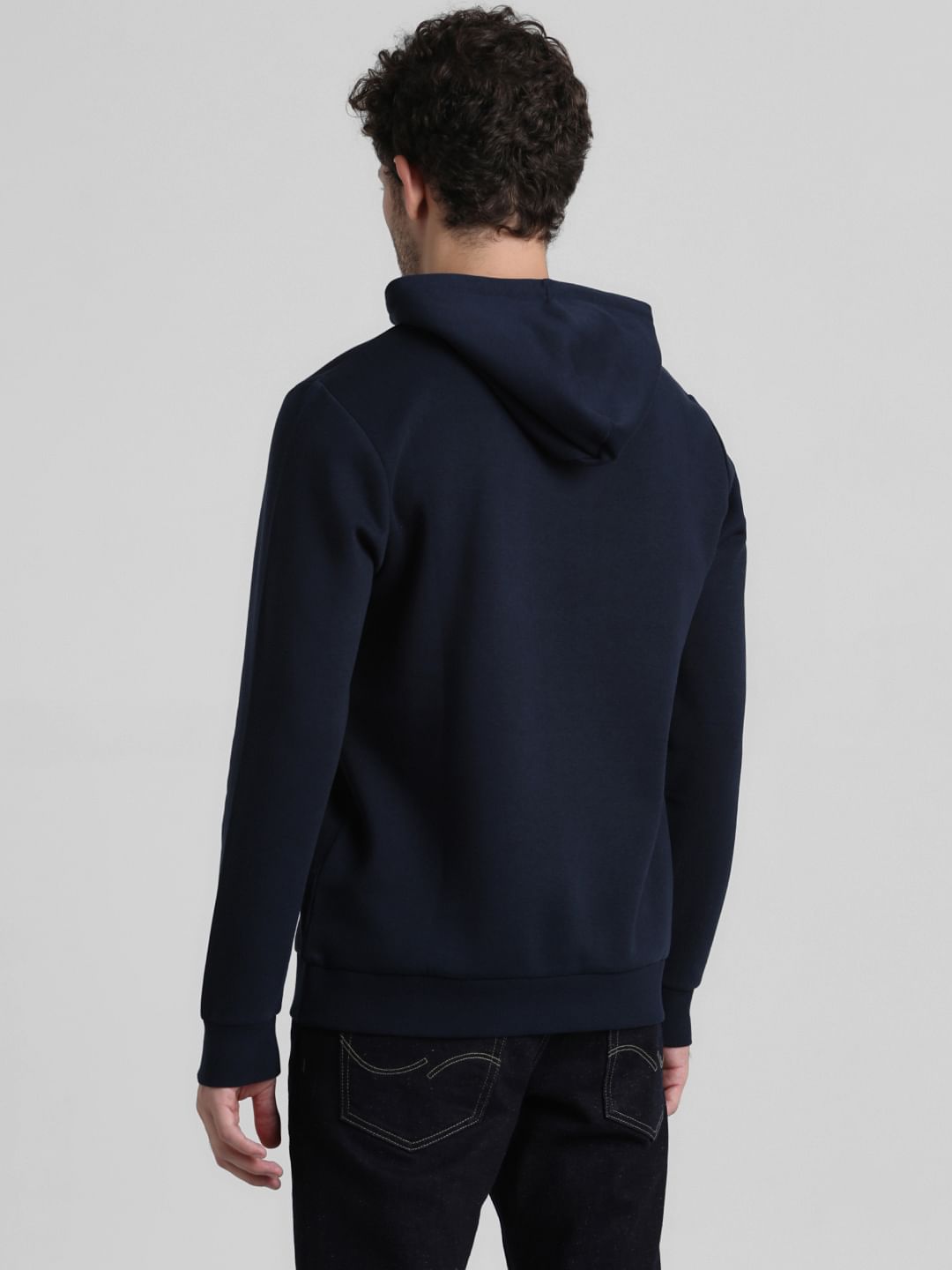 Navy Logo Print Hooded Sweatshirt