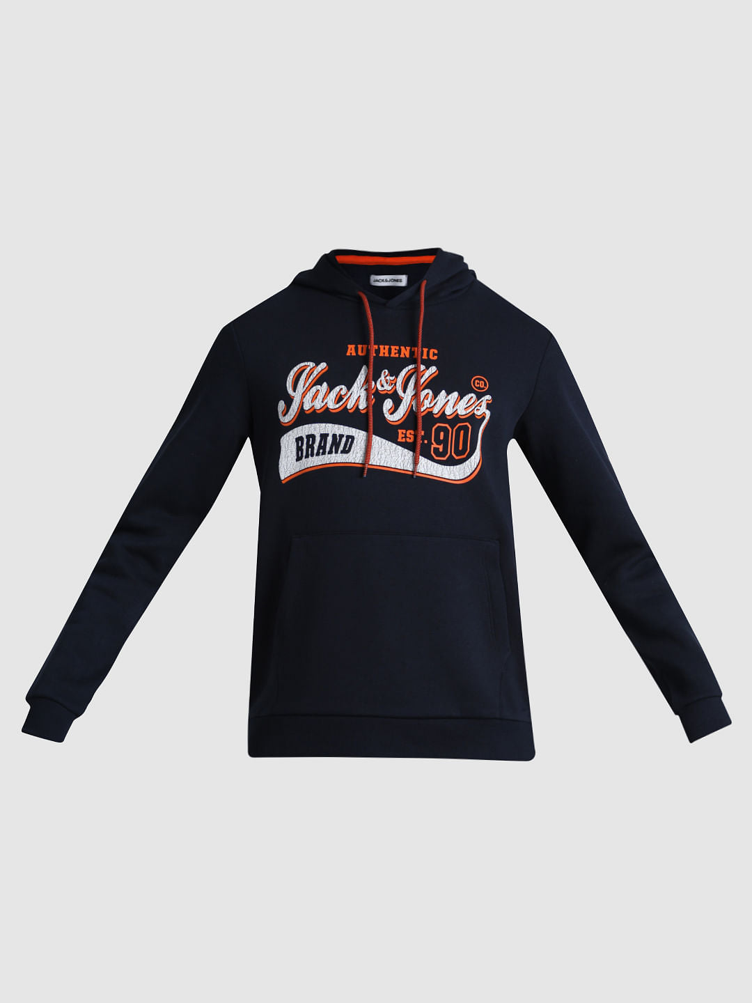 Navy Logo Print Hooded Sweatshirt