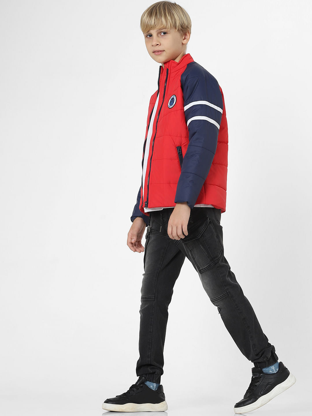 Boys Black Mid Rise Denim Joggers