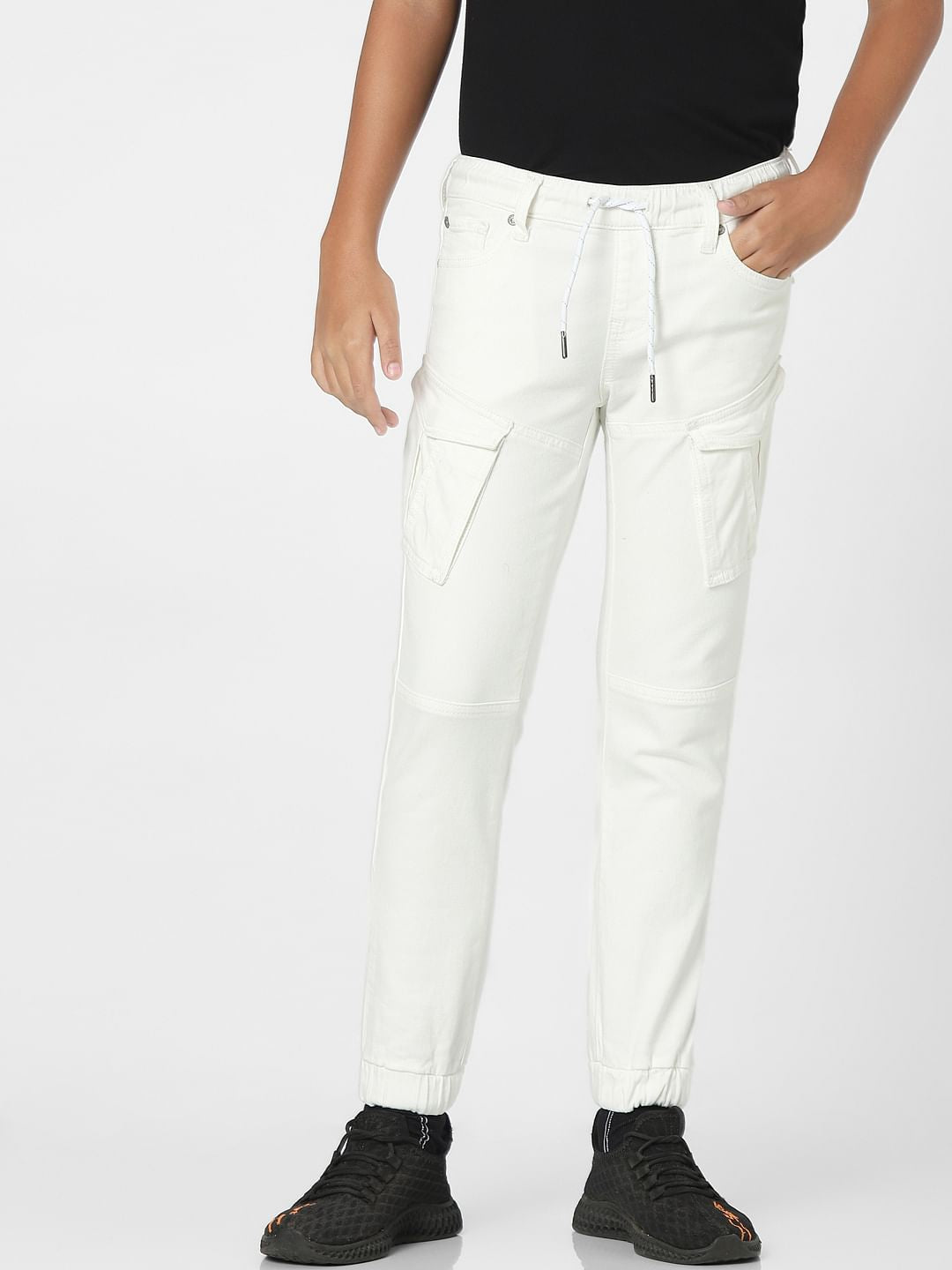 White Mid Rise Jogger Jeans