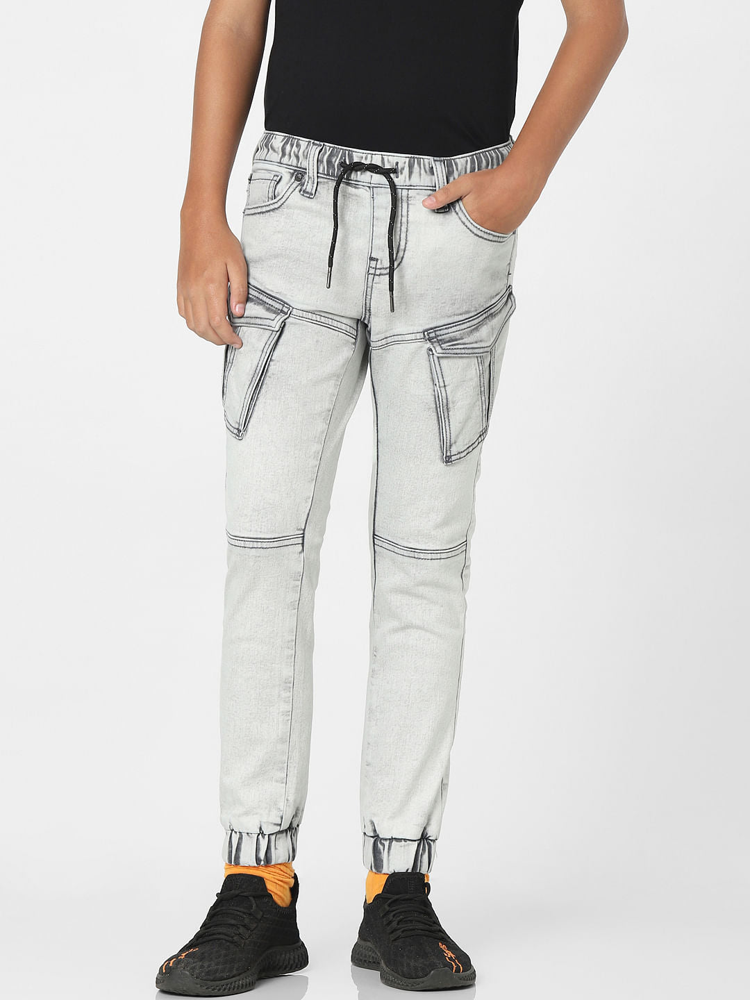 Grey Mid Rise Jogger Jeans