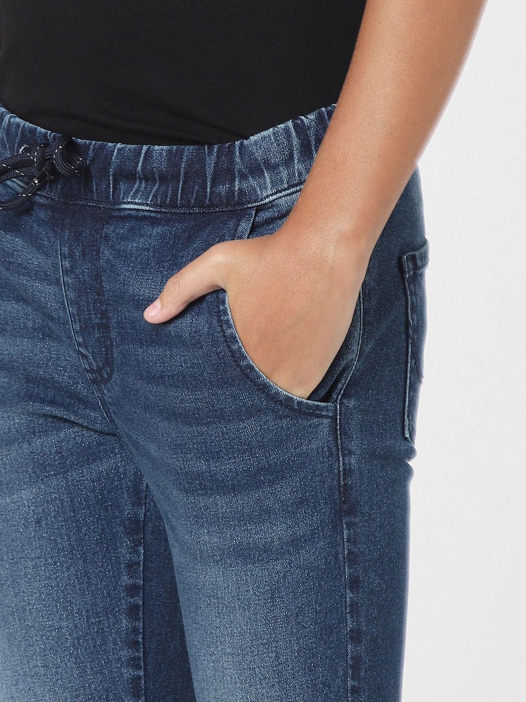 Blue Mid Rise Jogger Jeans