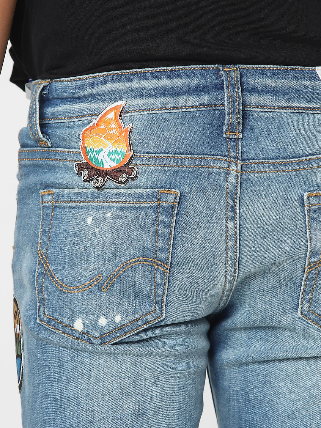 Blue Mid Rise Distressed Regular Jeans