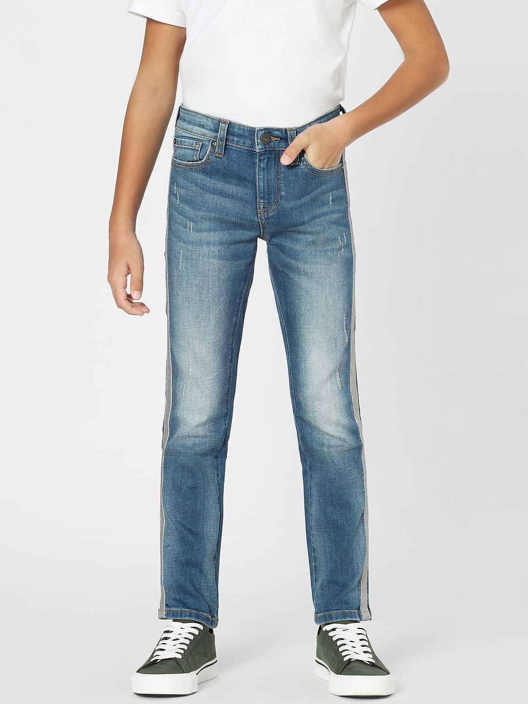 Boys Blue Mid Rise Tape Detail Regular Fit Jeans