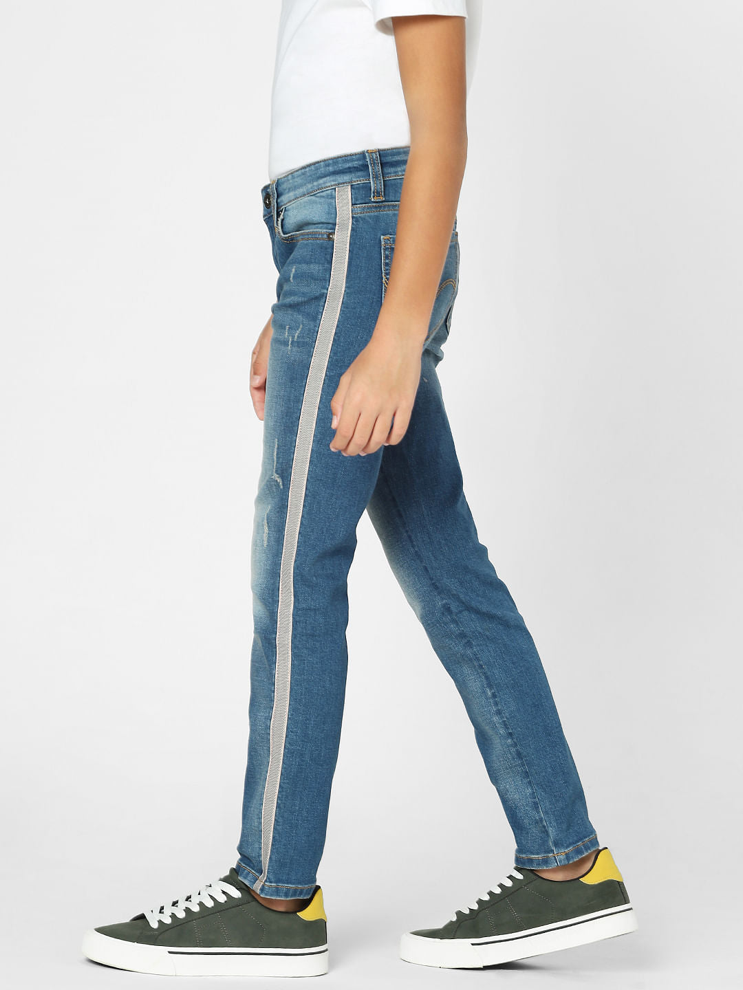 Boys Blue Mid Rise Tape Detail Regular Fit Jeans