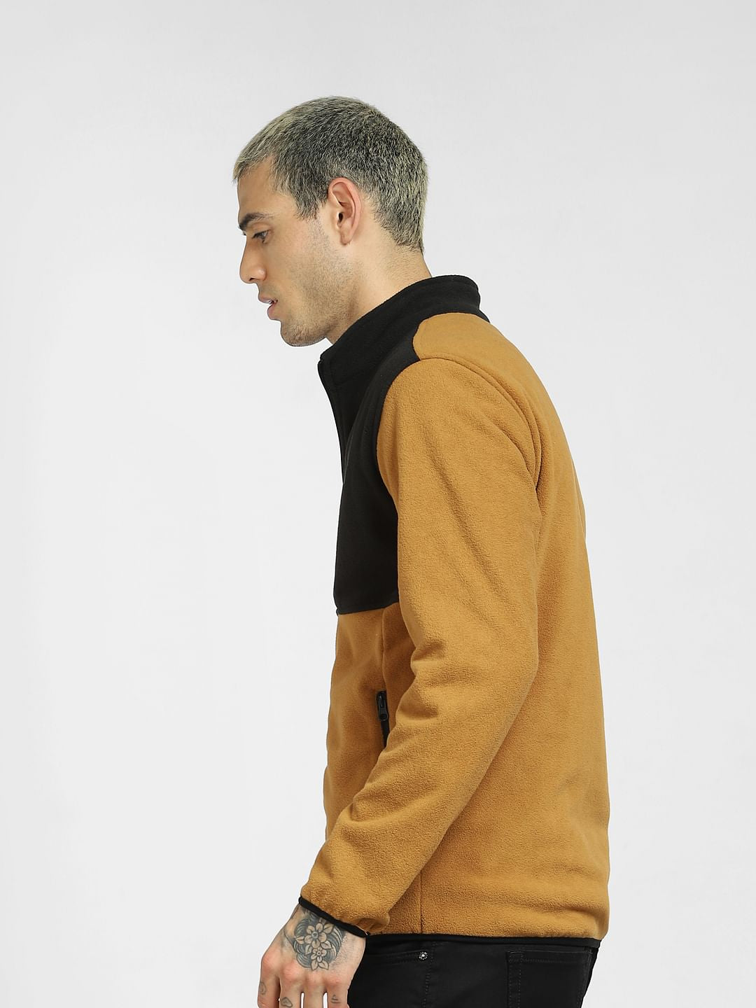 Brown Colourblocked Fleece Jacket