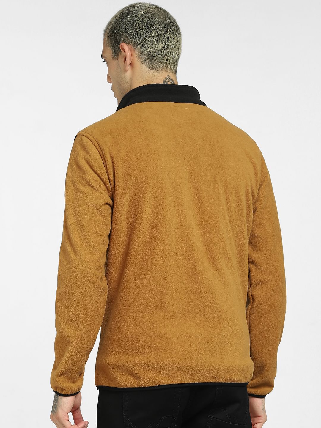 Brown Colourblocked Fleece Jacket