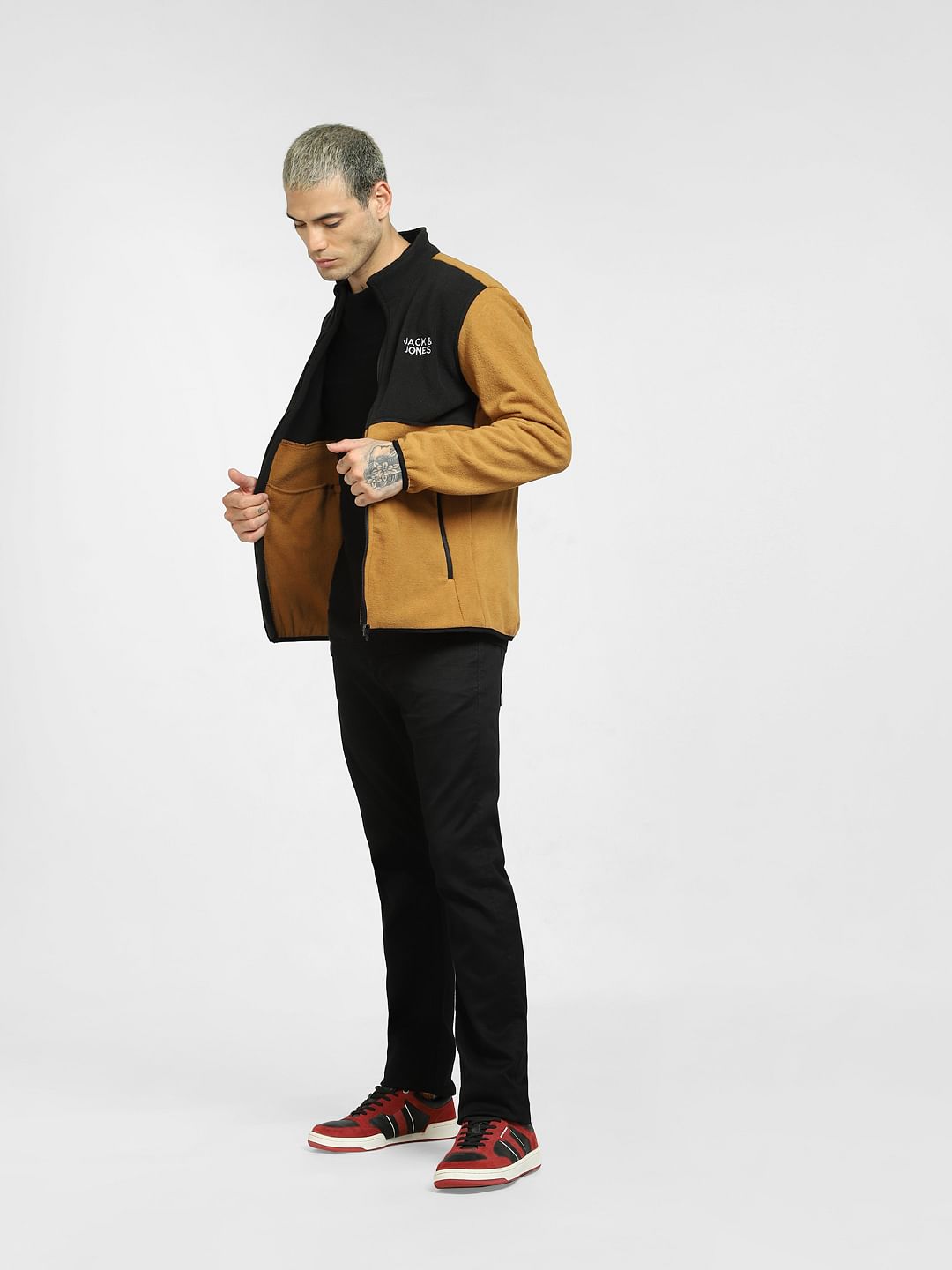 Brown Colourblocked Fleece Jacket