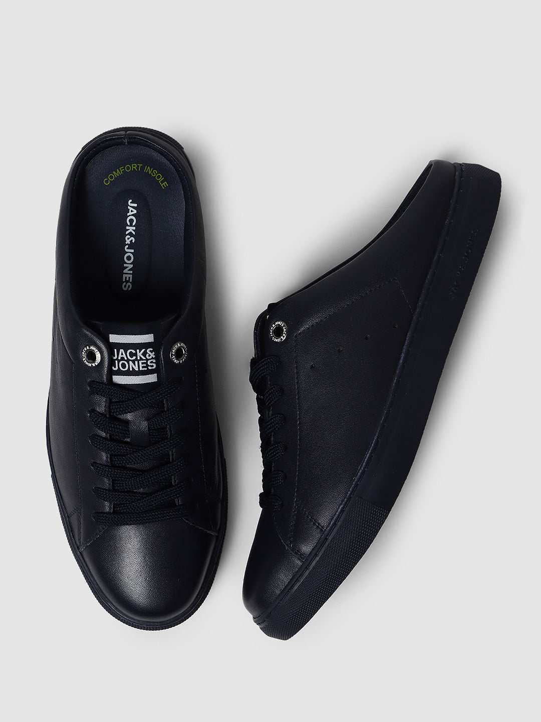 Navy Blue Lace Up Mules