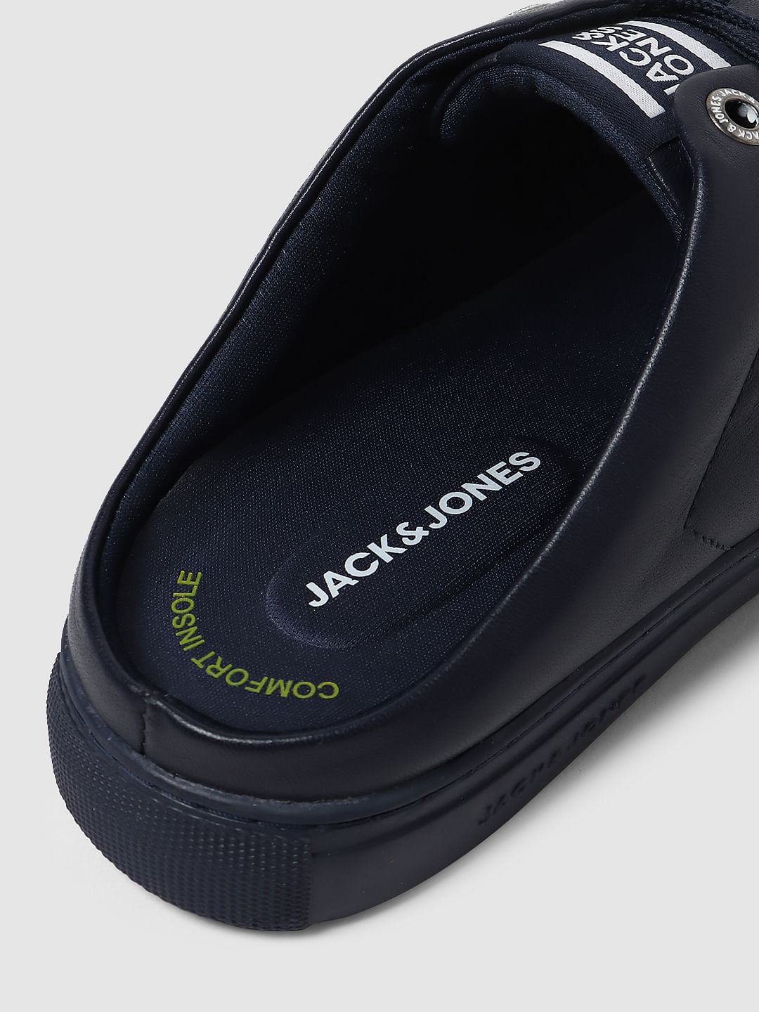 Navy Blue Lace Up Mules