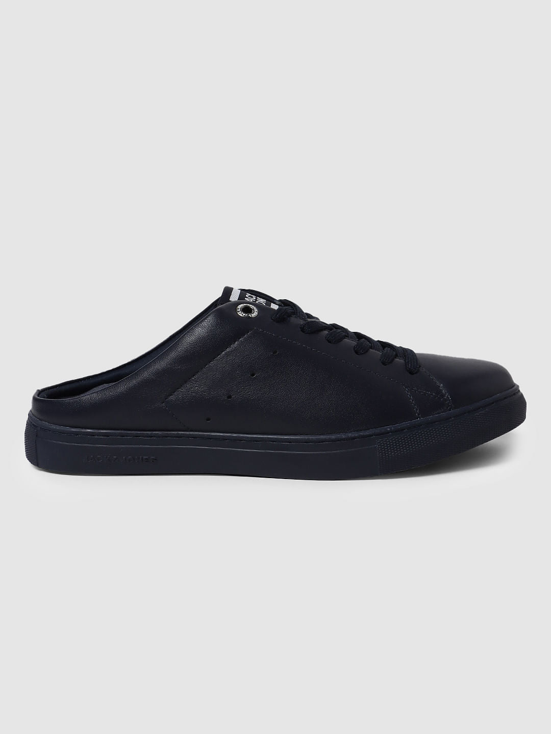 Navy Blue Lace Up Mules