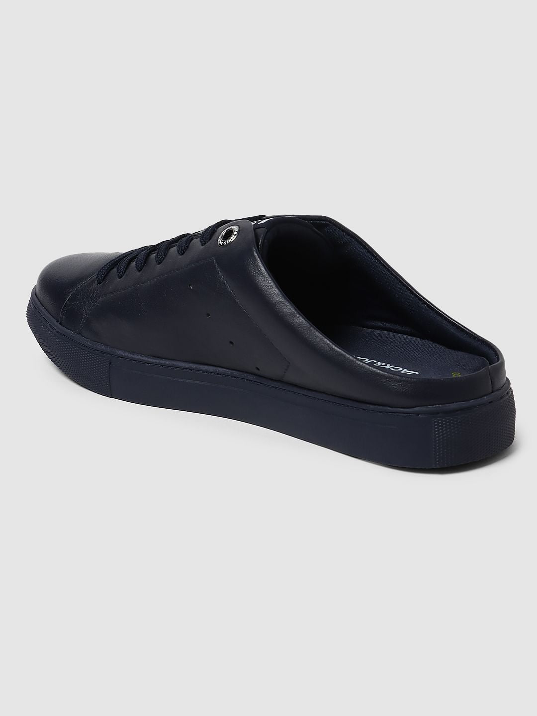 Navy Blue Lace Up Mules