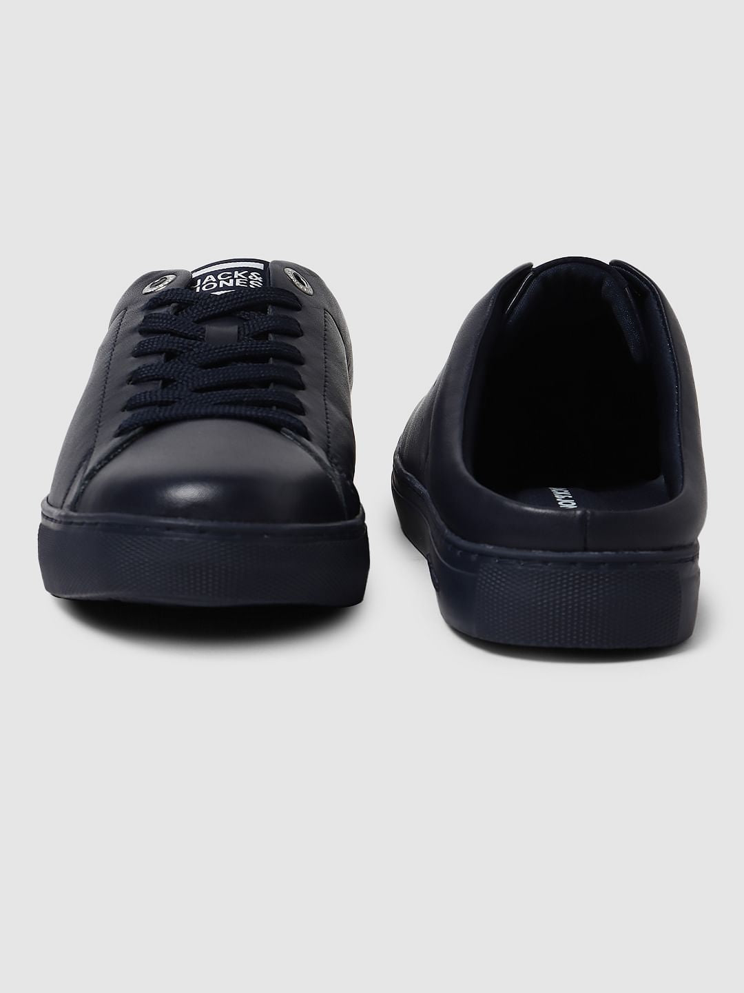 Navy Blue Lace Up Mules