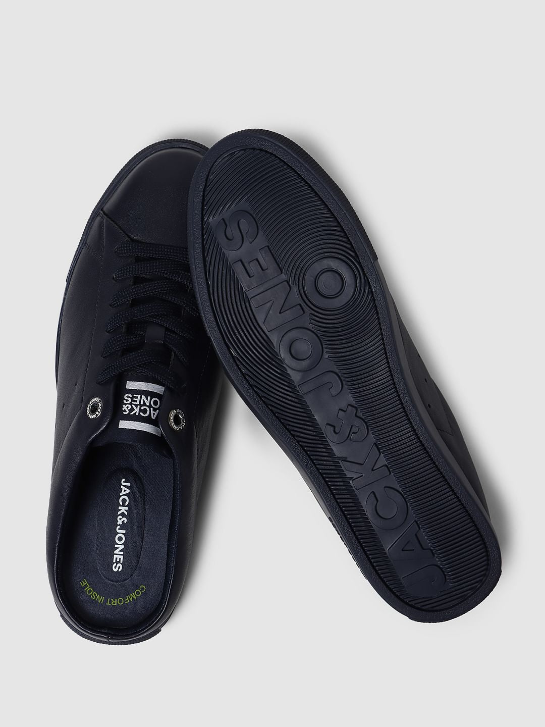 Navy Blue Lace Up Mules