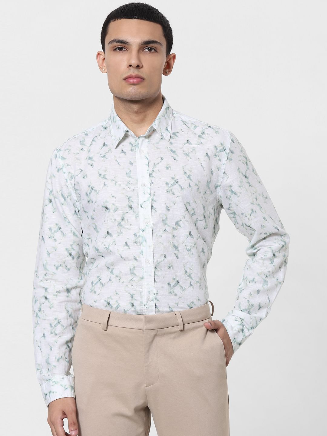 White Abstract Print Full Sleeves Shirt