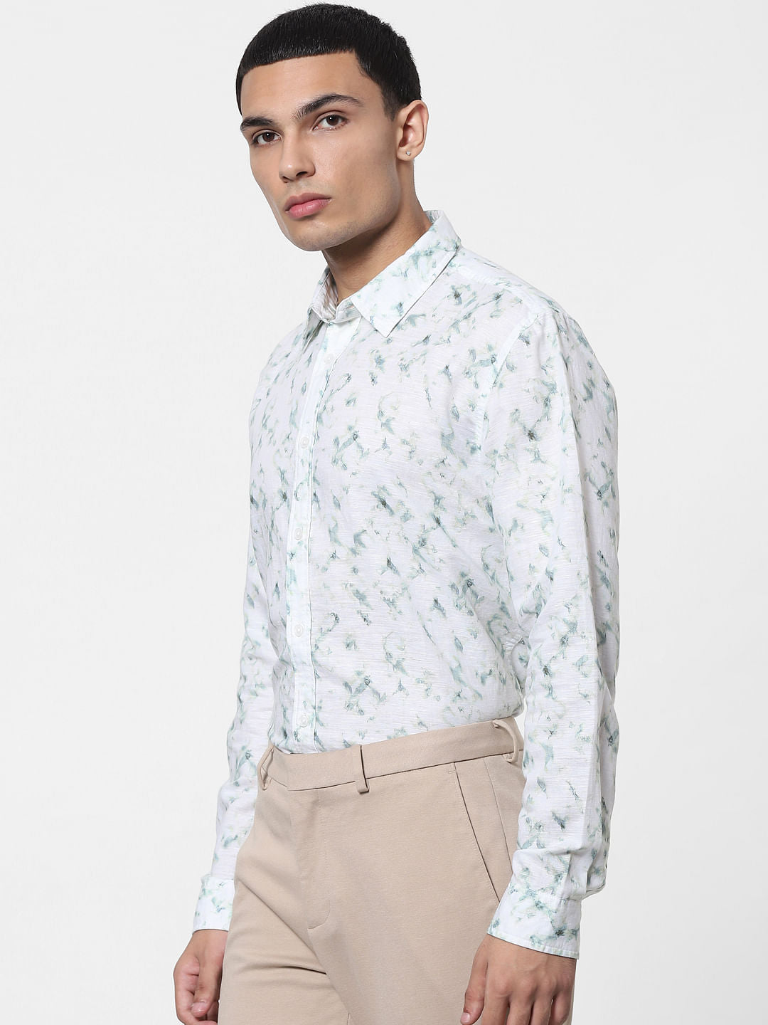 White Abstract Print Full Sleeves Shirt