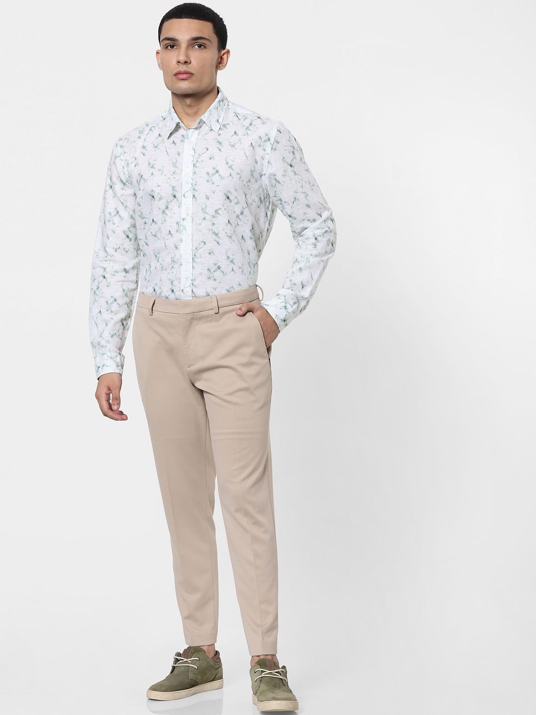 White Abstract Print Full Sleeves Shirt