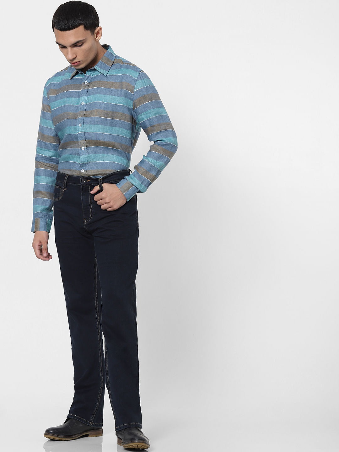 Blue Striped Full Sleeves Linen Shirt